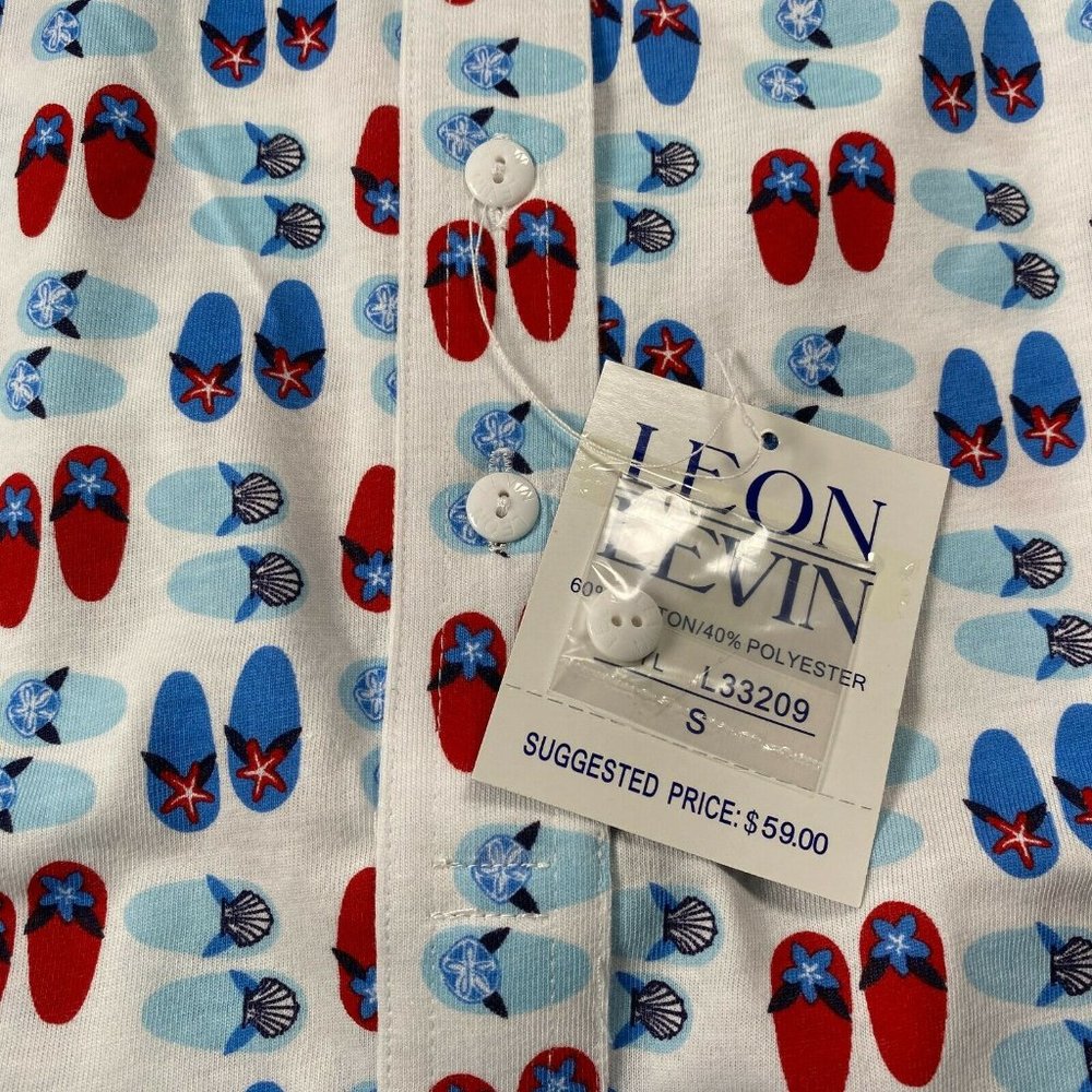 New Leon Levine Polo Womens Small Flip Flop Print Short Sleeve Blouse Go… - Picture 4 of 9